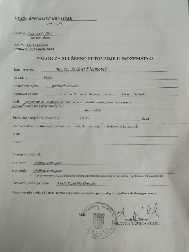 Nalog za službeno putovanje - račun - izvješće