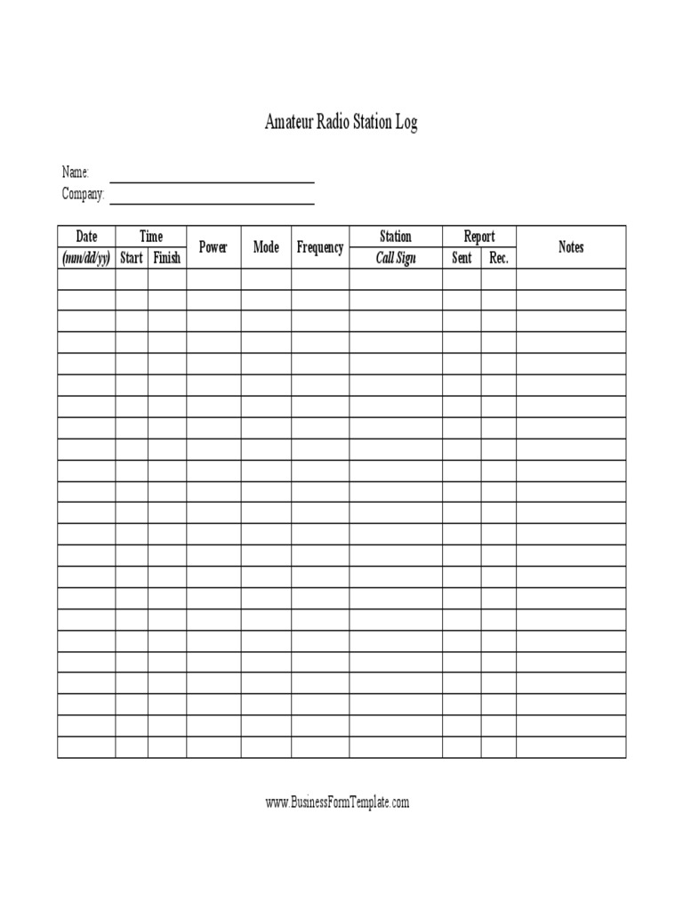 Amateur Radio Station Log: Name: Company | PDF