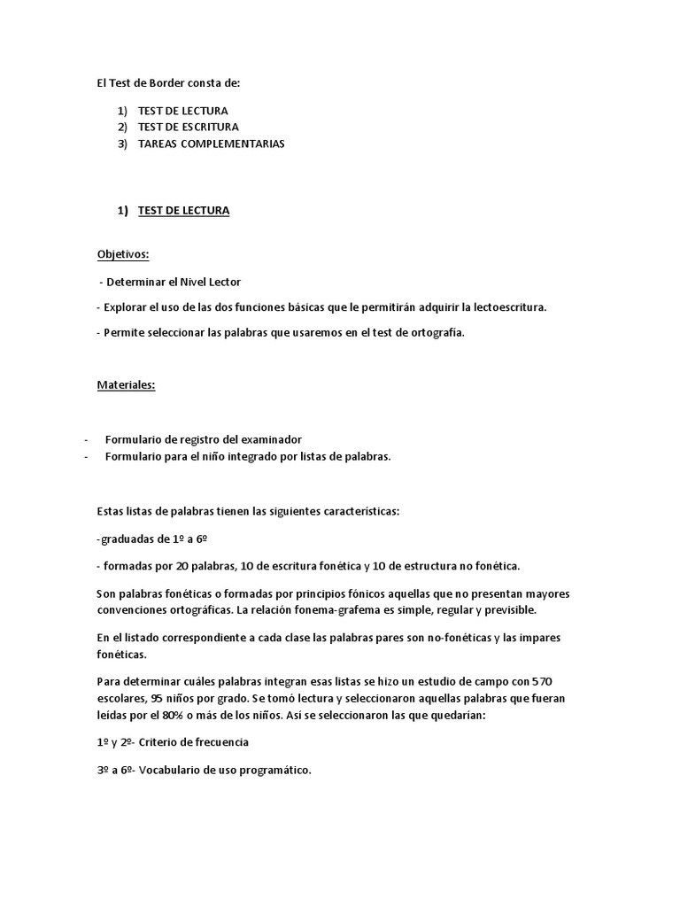 Test de Border para Dislexia y Escritura | PDF | Dislexia | Escritura