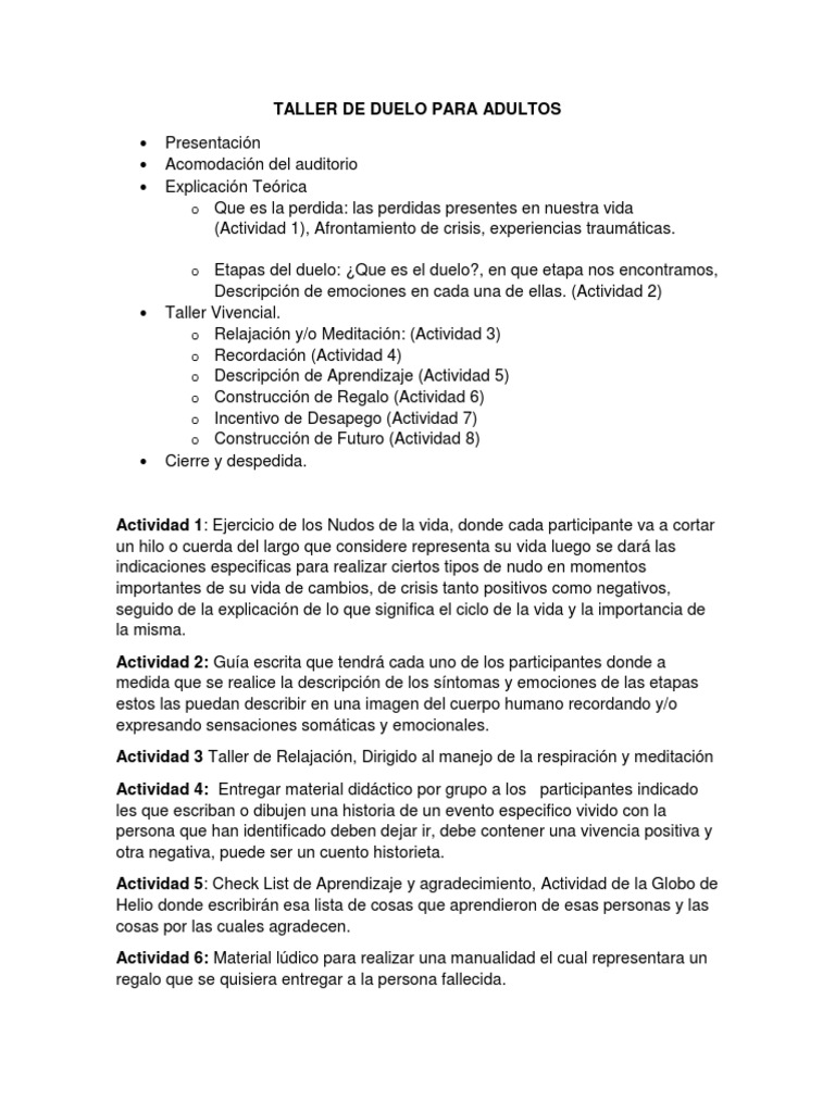 Taller de Duelo para Adultos | PDF | Dolor | Meditación