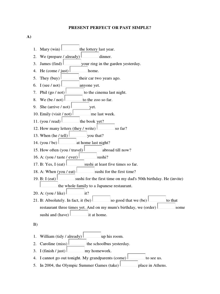 Present Perfect vs Past Simple Practice | PDF