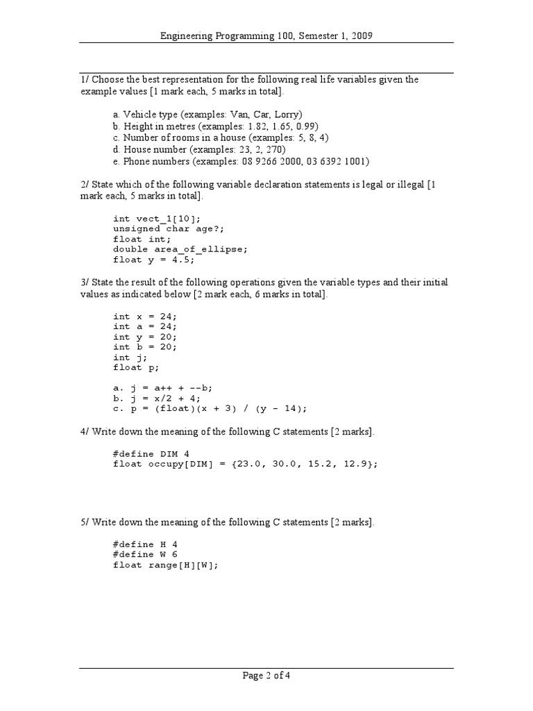 Programming C++ Sample Exam Paper | PDF | Integer (Computer Science ...