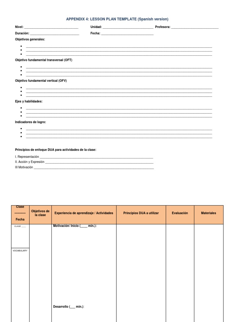 Appendix 4 - Lesson Planning Template | PDF | Psicología Aplicada ...