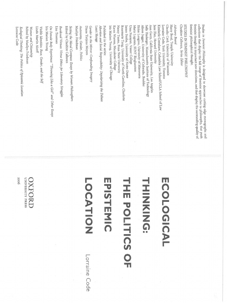 Ecological Thinking Lorraine Code | PDF