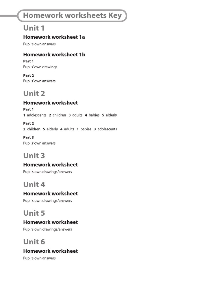 Homework Worksheets Key | PDF | Language Arts & Discipline | Wellness