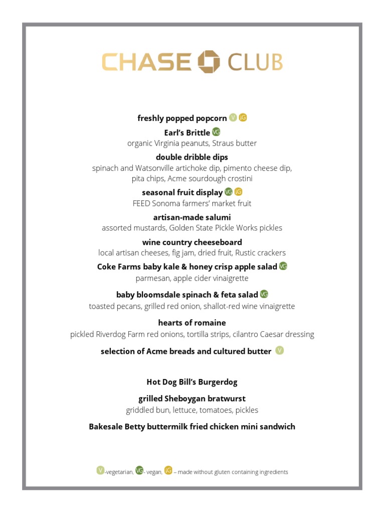 Chase Club Menu Highlights | PDF
