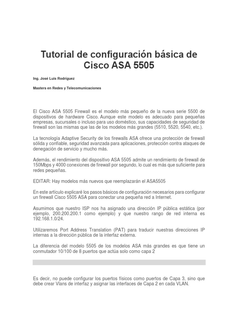 Configuración Básica de Cisco ASA 5505 | PDF | Cortafuegos (informática ...