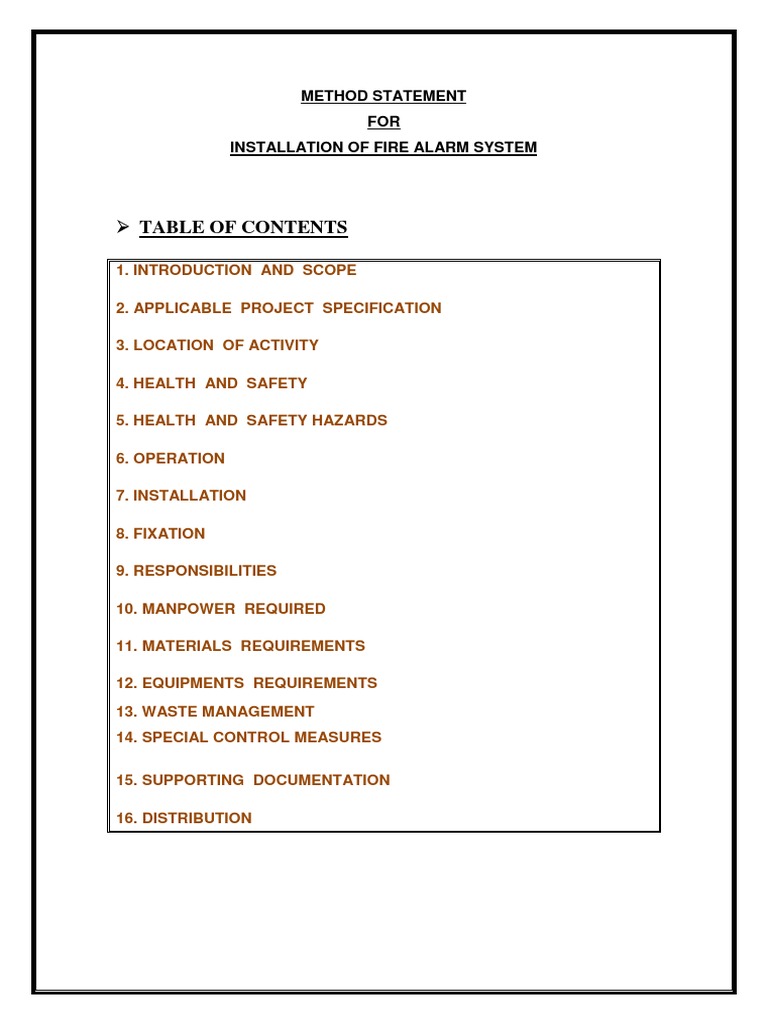 Fire Alarm System Installation Method Statement | PDF | Specification ...