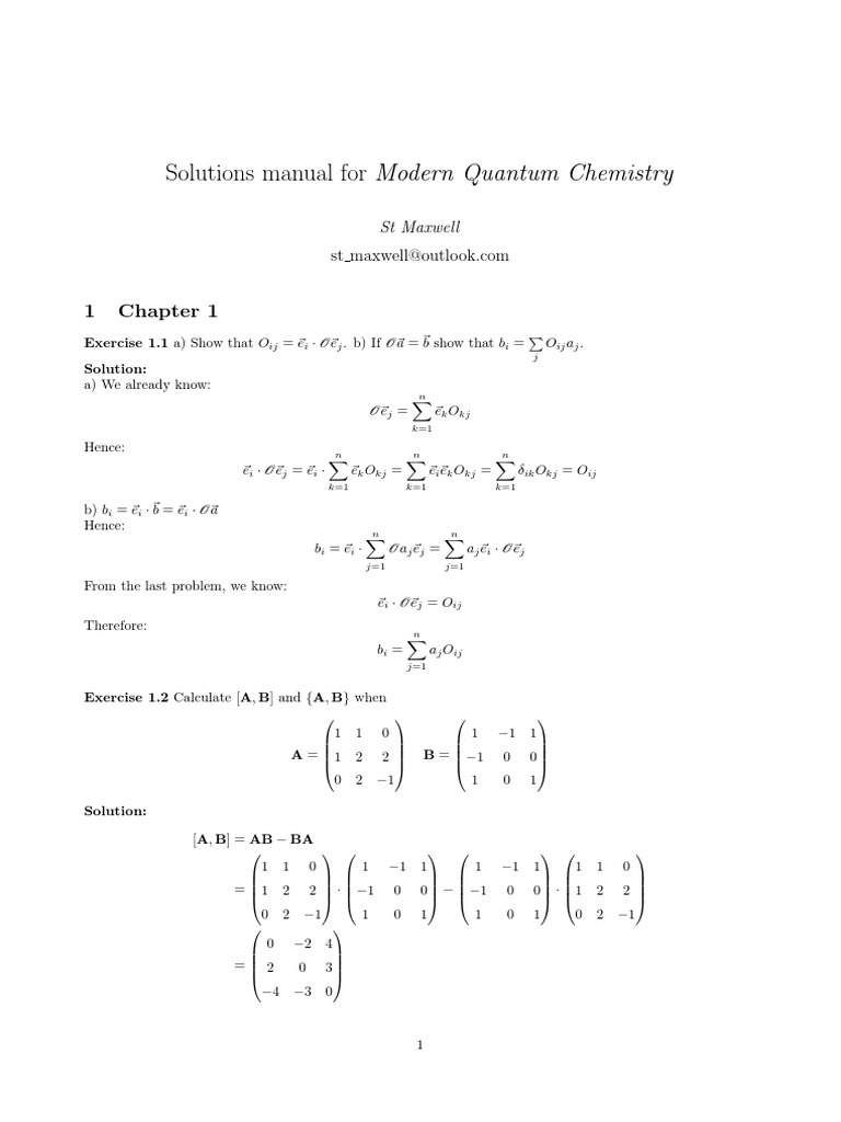Solutions Manual for Quantum Chemistry | PDF | Linear Algebra ...