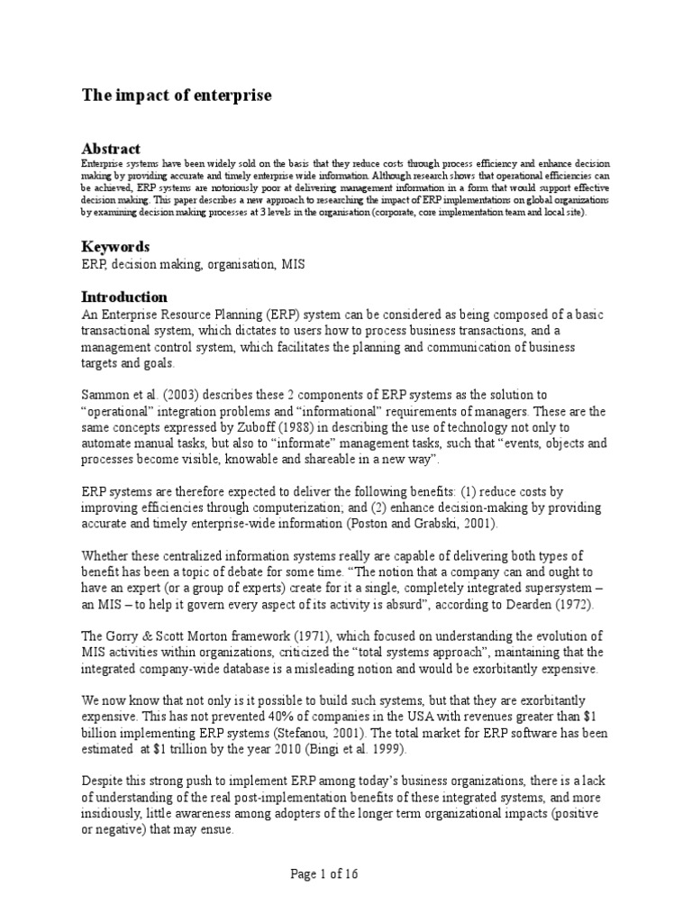The Impact of Enterprises | PDF | Enterprise Resource Planning ...