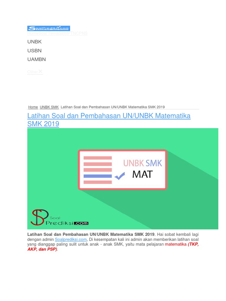 Latihan Soal Un Matematika