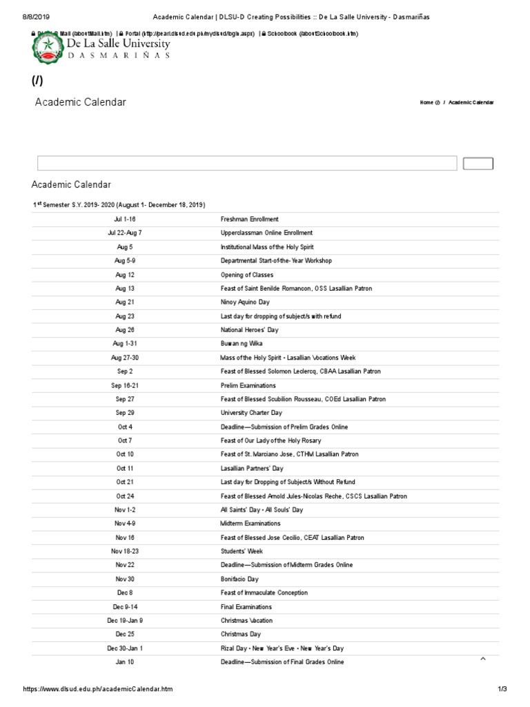 Academic Calendar Dasma | PDF | Academic Term | Schools