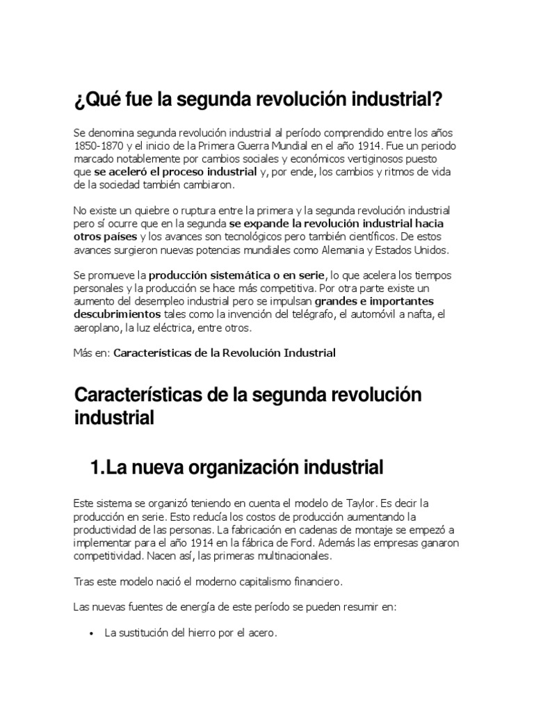 Qué Fue La Segunda Revolución Industrial | PDF | Revolución industrial |  Telegrafía