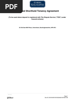 AST Tenancy Agreement - TDS - Landlord Rent