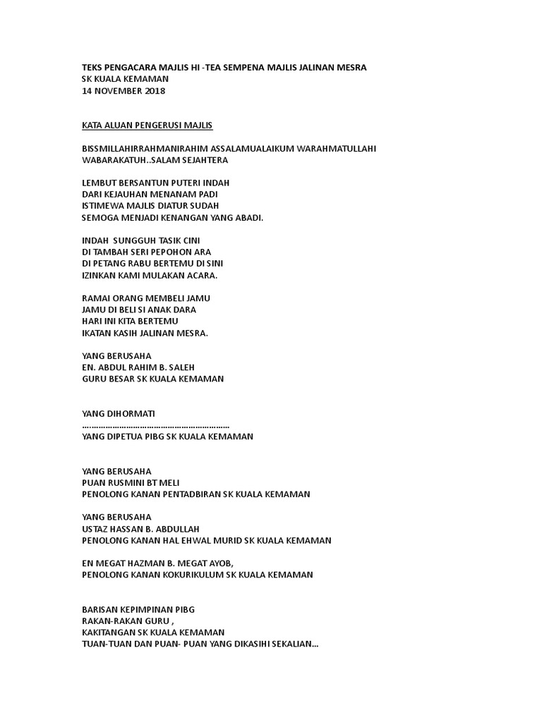 Teks Pengacara Majlis Hi Tea Pdf