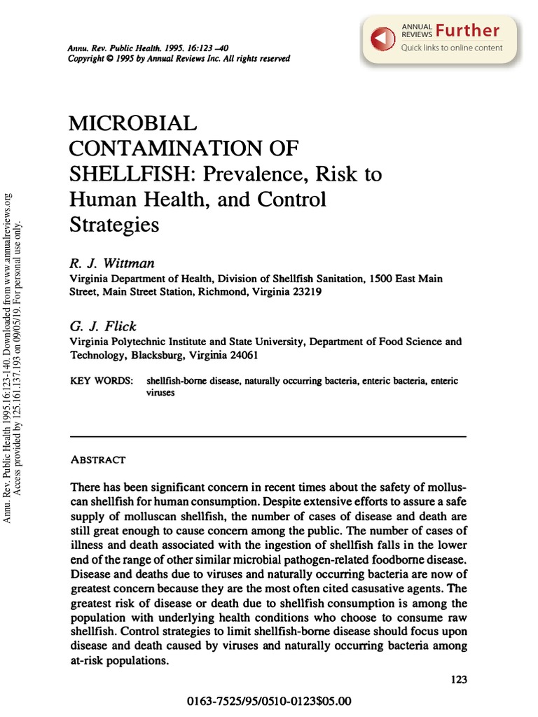 Microbial Contamination of SHELLFISH: Prevalence, Risk To Human Health ...