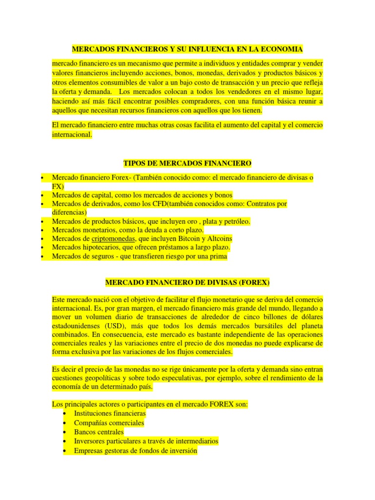 Influencia de los Mercados Financieros | PDF | Mercado de divisas ...