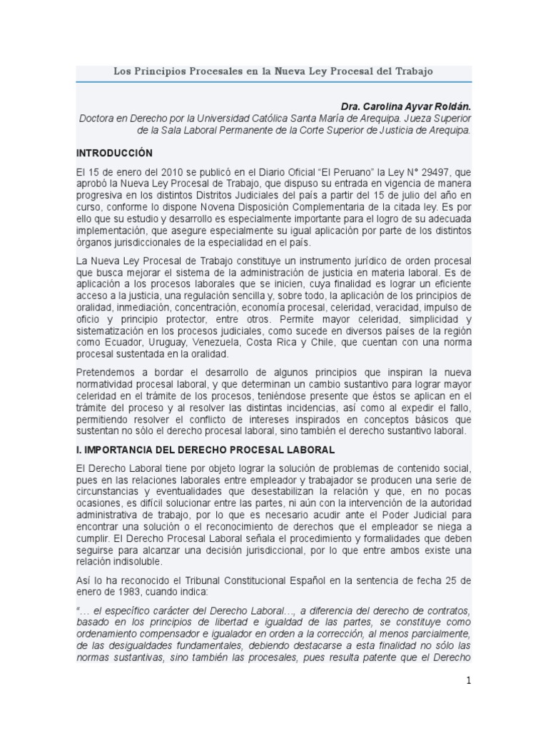 Principios del Derecho Procesal Laboral | PDF | Ley procesal | Debido ...