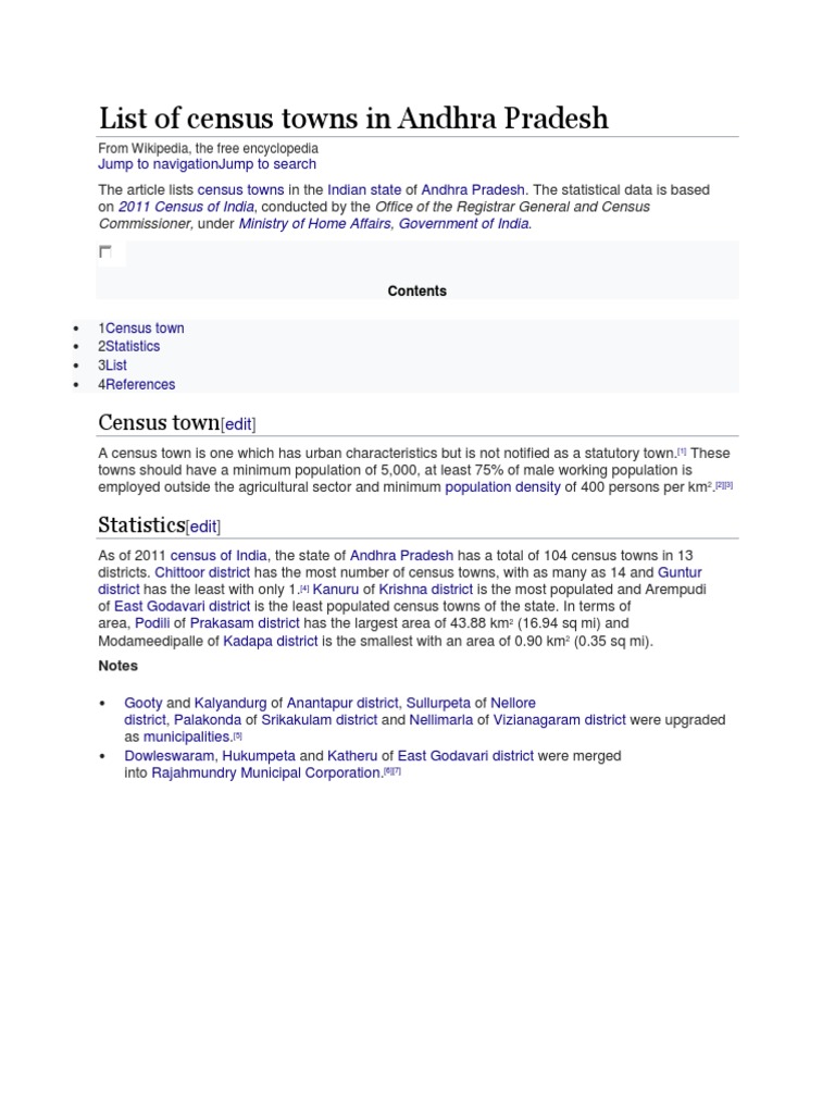 List of Census Towns in Andhra Pradesh PDF