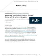 Após ataque de Bolsonaro a Bachelet, chanceler chileno defende parceria entre países - 05_09_2019 - Mundo - Folha