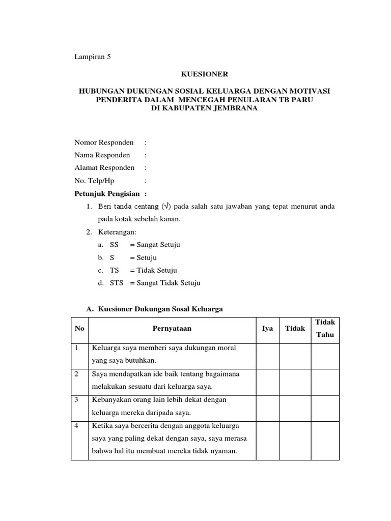 Kuesioner Dukungan Sosial Keluarga | PDF