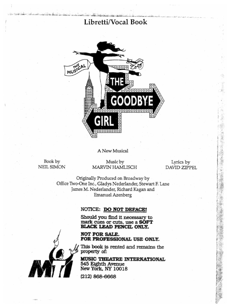 Goodbye Girl, The - Complete Libretto | PDF