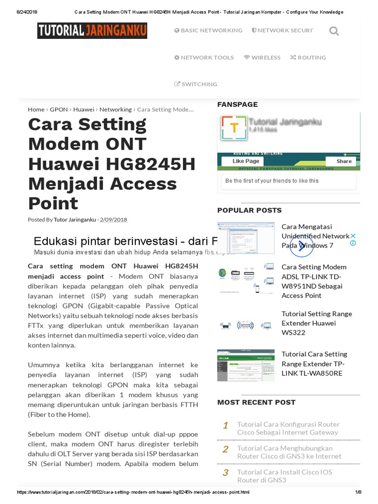Cara Setting Modem ONT Huawei HG8245H Menjadi Access Point PDF