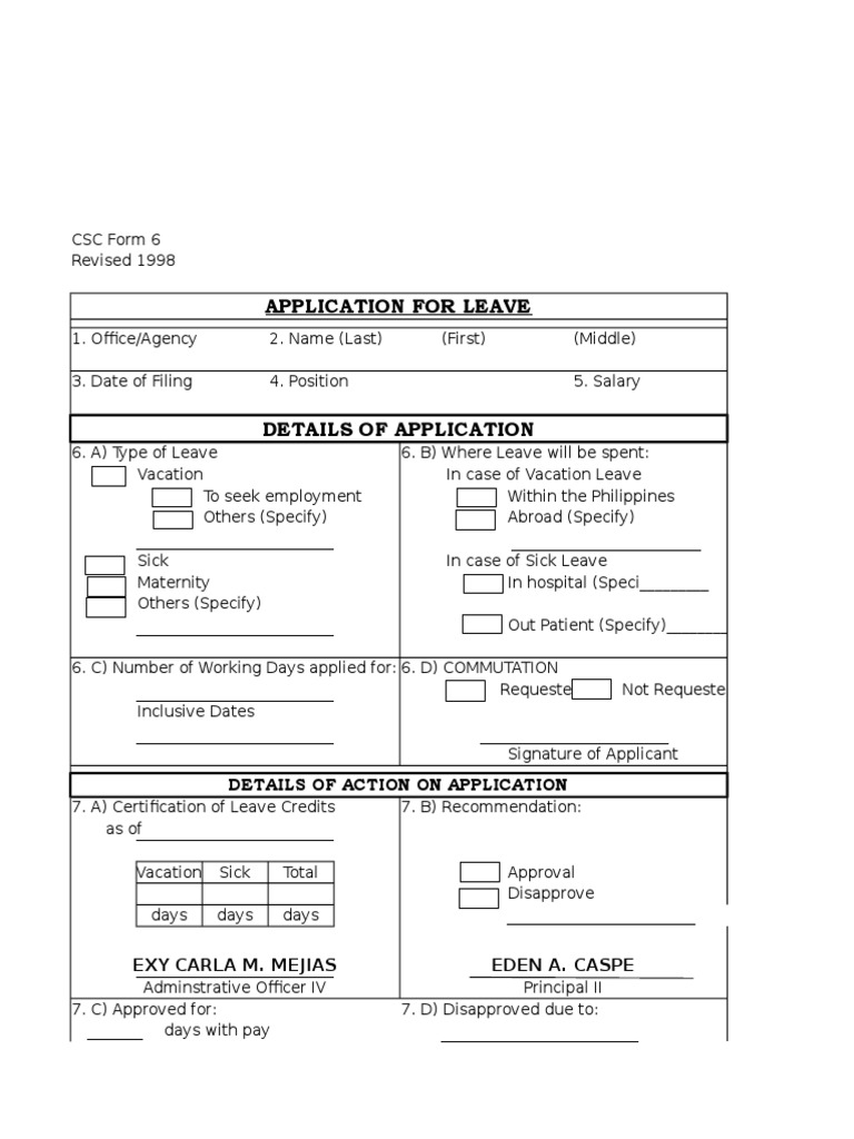 CSC Form 6 Leave Application Guide | PDF