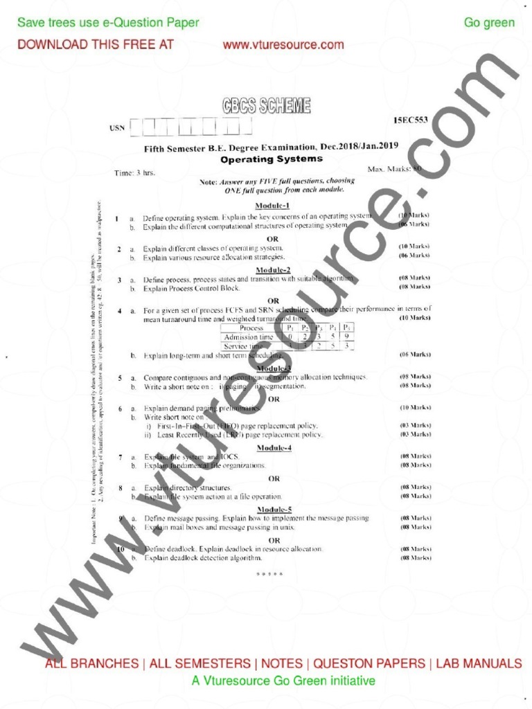Operating System Vtu Question Papers | PDF
