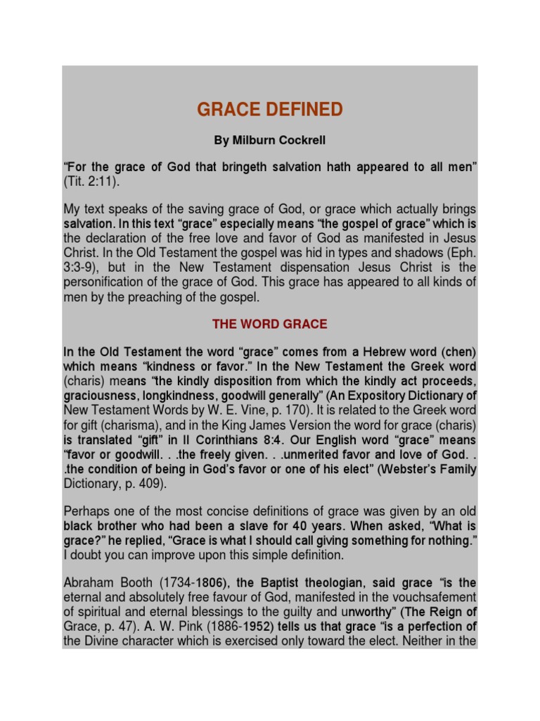 Grace Defined by Milburn Cockrell PDF Christian Church Baptism