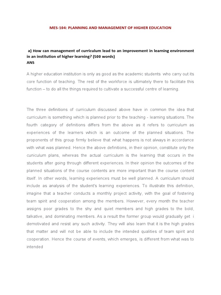Mes 104 Solved Assignment 2018-19 | PDF | Classroom Management | Curriculum