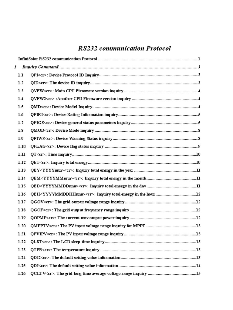 InfiniSolar RS232 Protocol Overview | PDF | Power Inverter | Direct Current