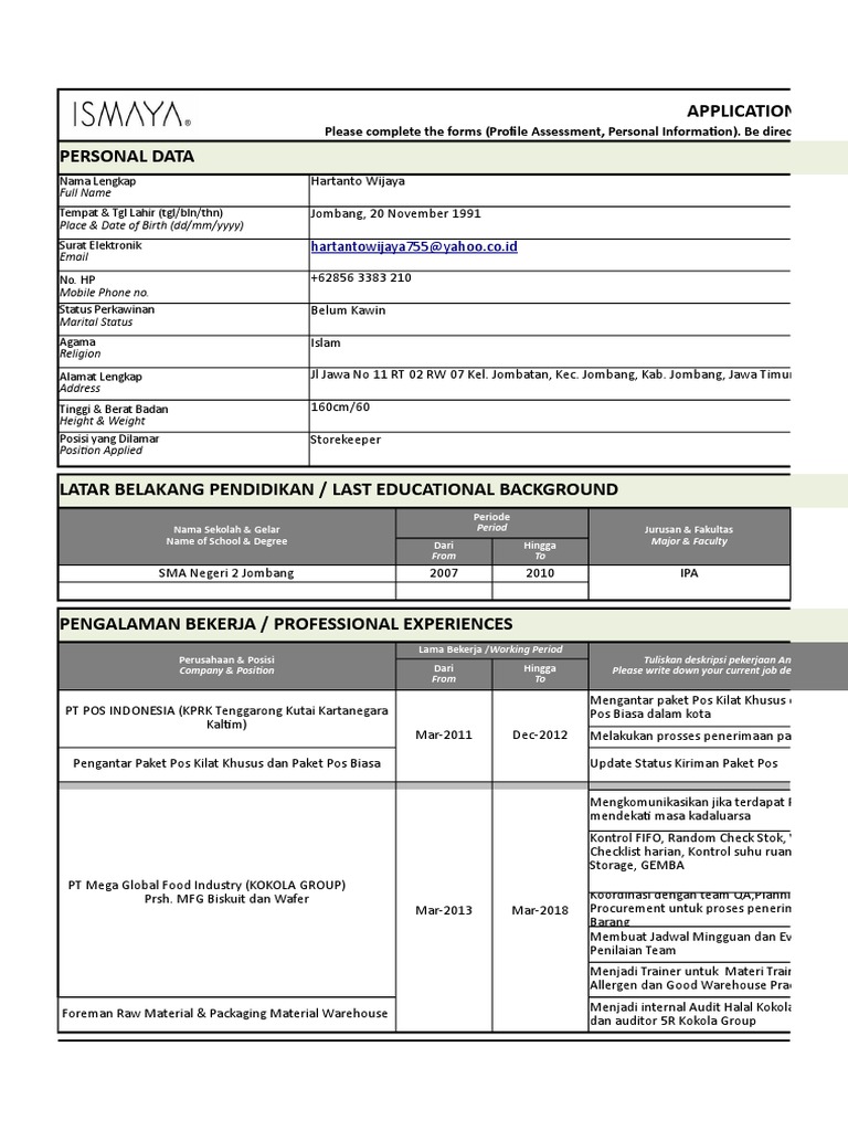 Application Form Storekeeper | PDF