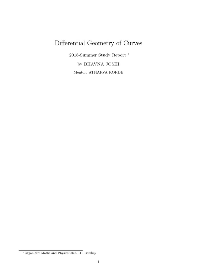 Differential Geometry of Curves PDF Curvature Curve