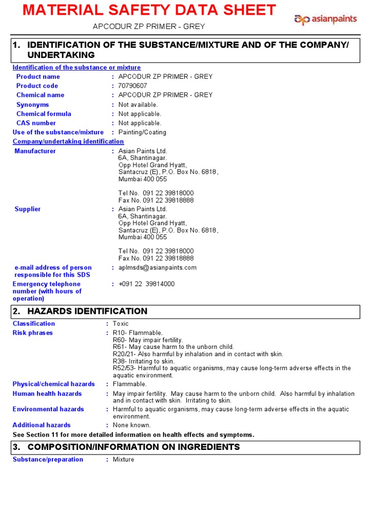 Material Safety Data Sheet KANHB Epoxy Zinc Phosphate