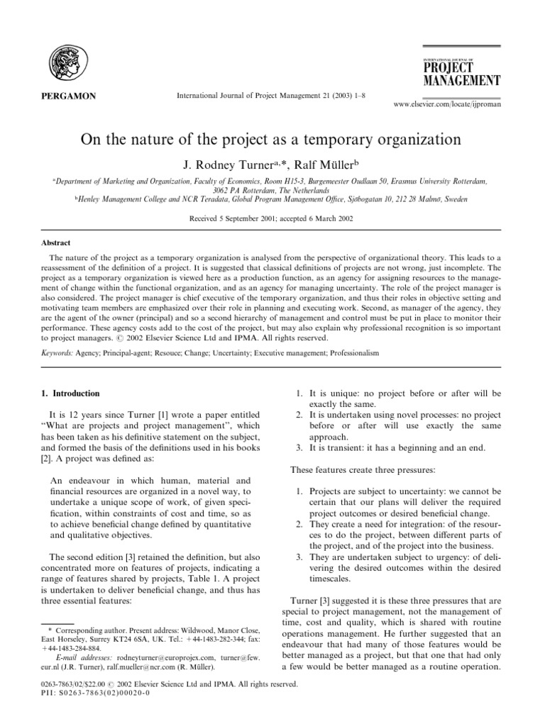 Understanding Projects as Temporary Organizations | PDF | Project ...