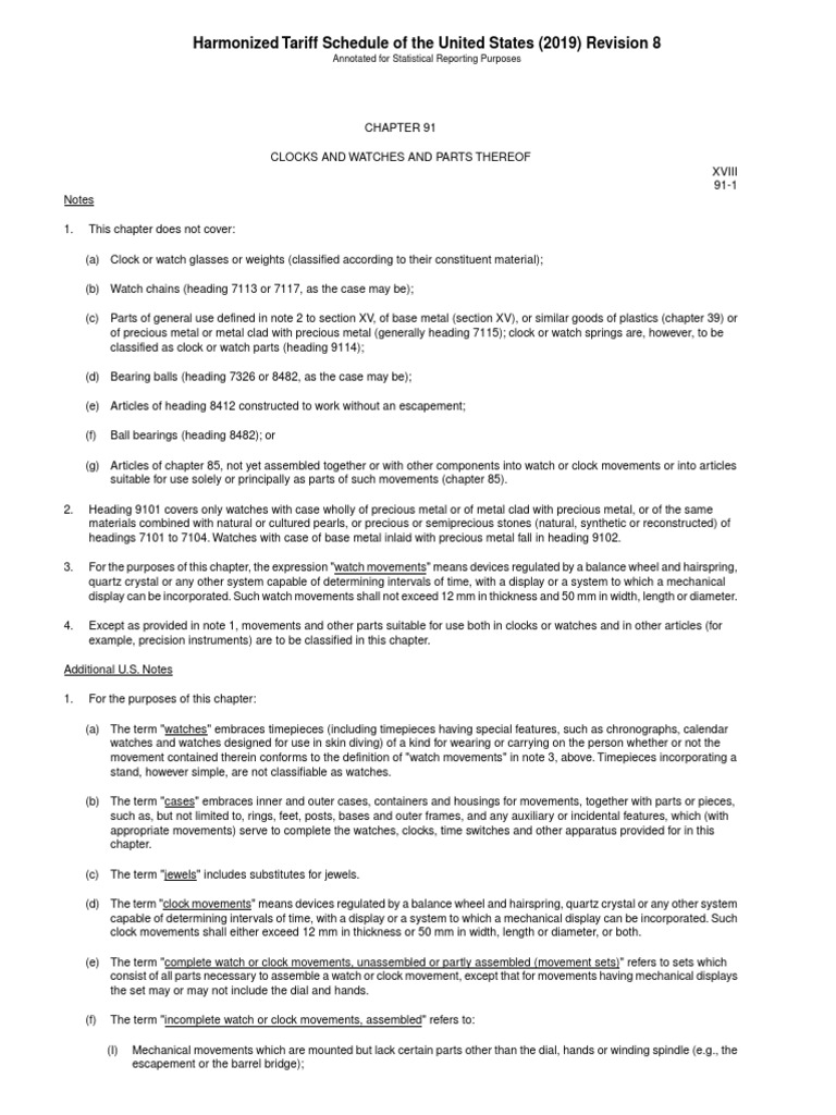 HTS Code PDF Watch Clock