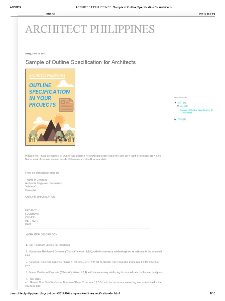 ARCHITECT PHILIPPINES Sample of Outline Specification For Architects PDF Door Countertop