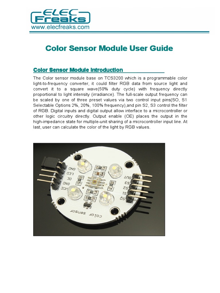 Color Sensor Module User Guide | PDF | Color Balance | Arduino