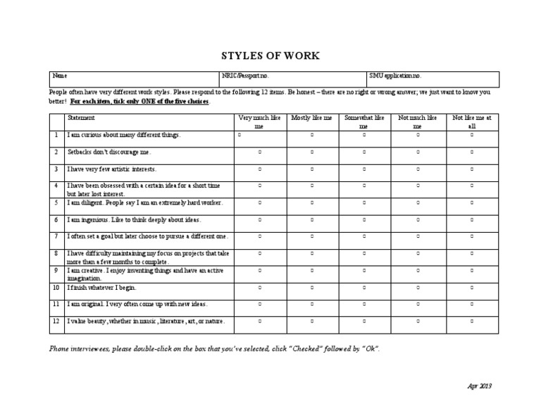 09 StylesOfWorkScale Apr 2013 - One Page (PHONE) | PDF
