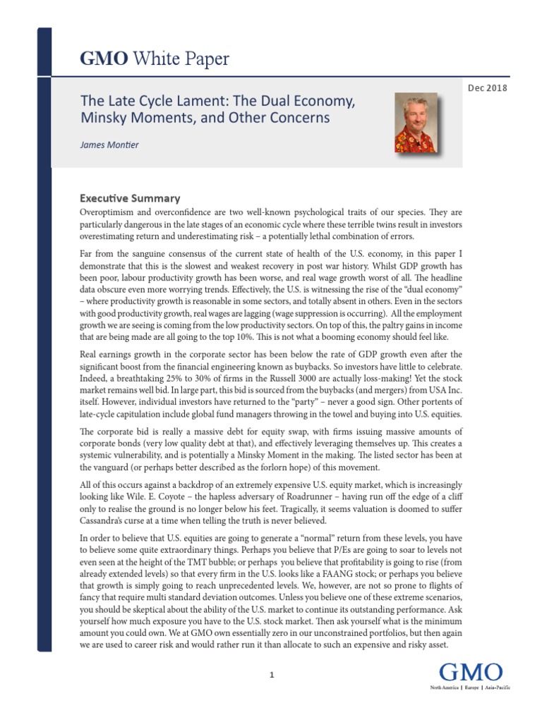 The Late Cycle Lament The Dual Economy Minsky Moments and Other ...