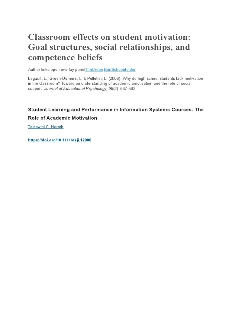 Classroom Impact on Student Motivation | PDF
