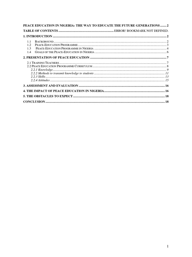 Peace Education Curriculum in Nigeria | PDF | Teachers | Curriculum