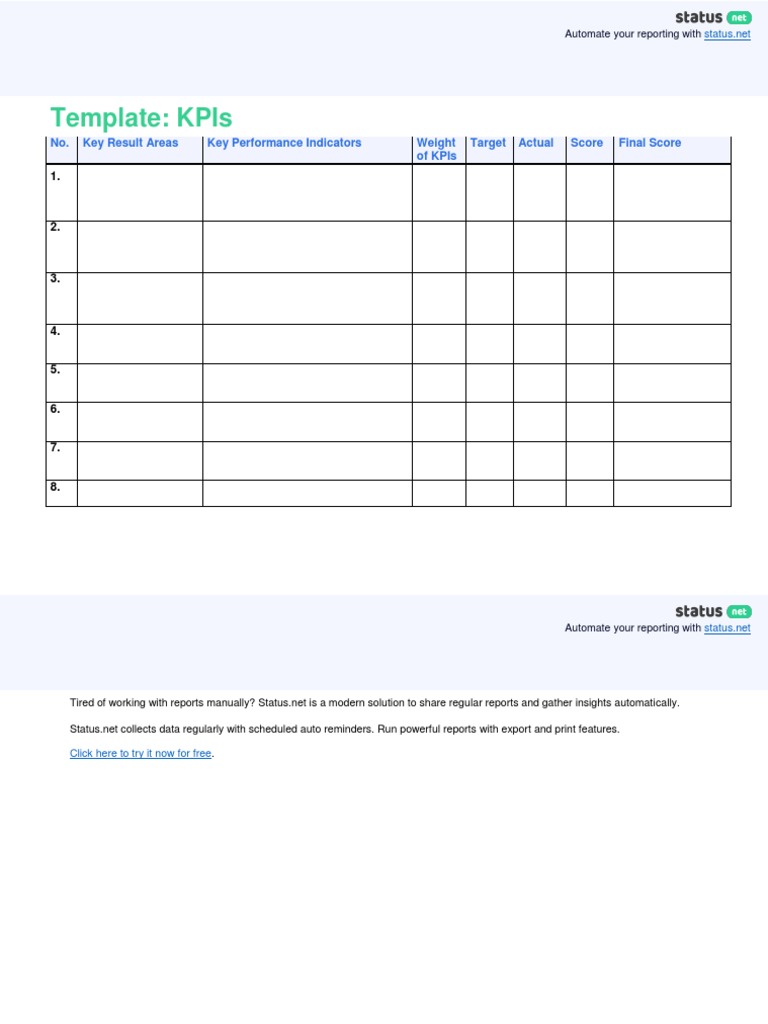 Template: Kpis: No. Key Result Areas Key Performance Indicators Weight ...