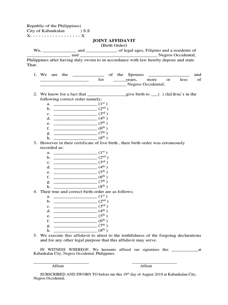 Joint Affidavit of Birth Order | PDF