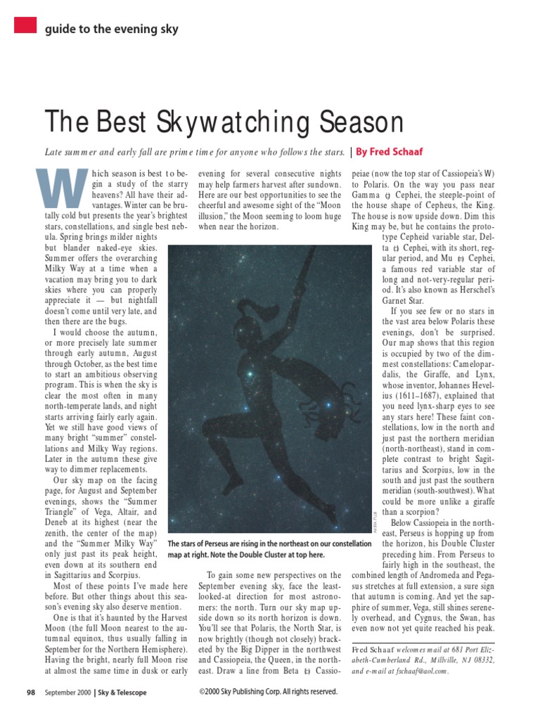 The Best Skywatching Season Guide To The Evening Sky PDF Sky Regions Stellar Groupings