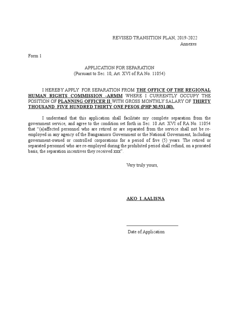Application for Separation Form | PDF | Government Information | Government