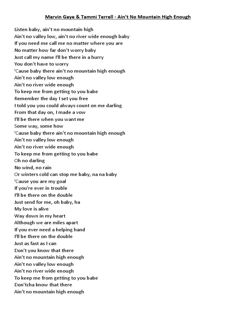 Ain't No Mountain High Enough Lyrics | PDF | Poetry