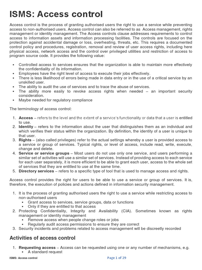 ISMS Access Control PDF Information Security Access Control