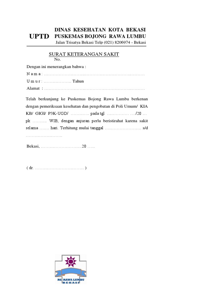 Surat Keterangan Sakit Puskesmas Bekasi Pdf Letters For You